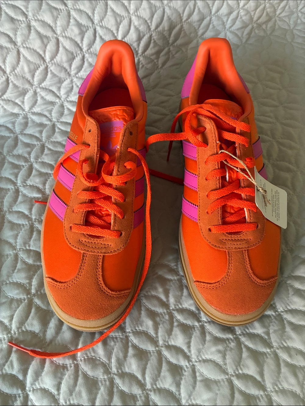 ADIDAS STYLISH Women’s Bright Orange Sneakers with Pink Stripes
